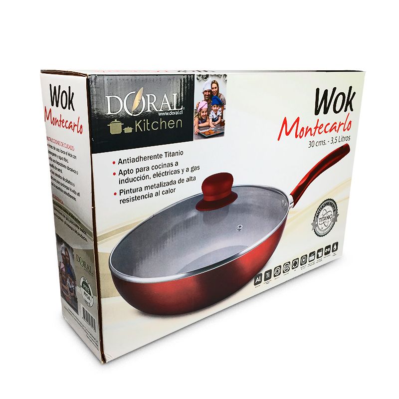 Wok de Titanio Montecarlo Color Rojo 30 cm - Doral - Imagen 6