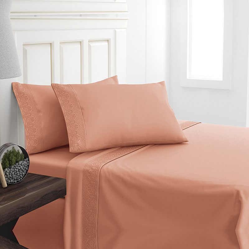 Sábanas Microfibra Broderie Santorini 2.5 plazas Coral - Doral