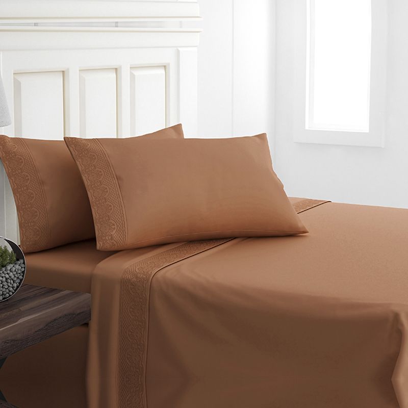 Sábanas Microfibra Broderie Santorini 2 Plazas Terracota - Doral