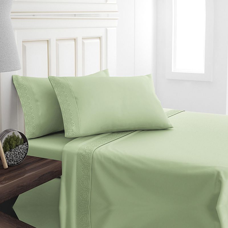 Sábanas Microfibra Broderie Santorini 2.5 plazas Verde Agua - Doral