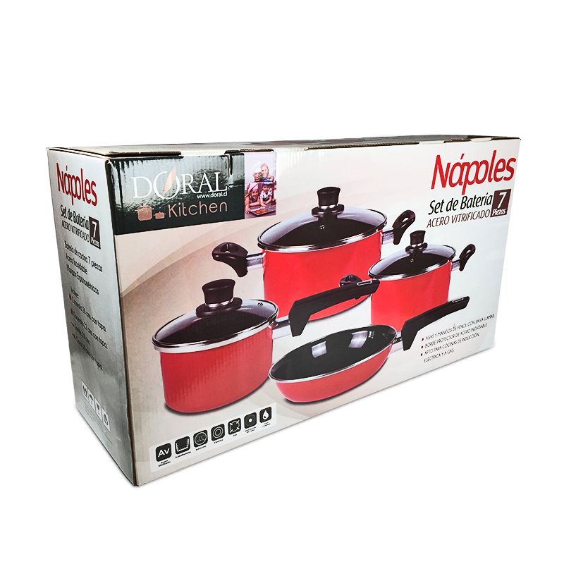 Batería de Cocina Acero Nápoles 7 piezas Rojo - Doral - Imagen 9