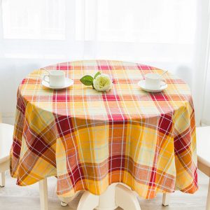 Mantel Polycotton Redondo / Cuadrille Amarillo Rojo - Doral