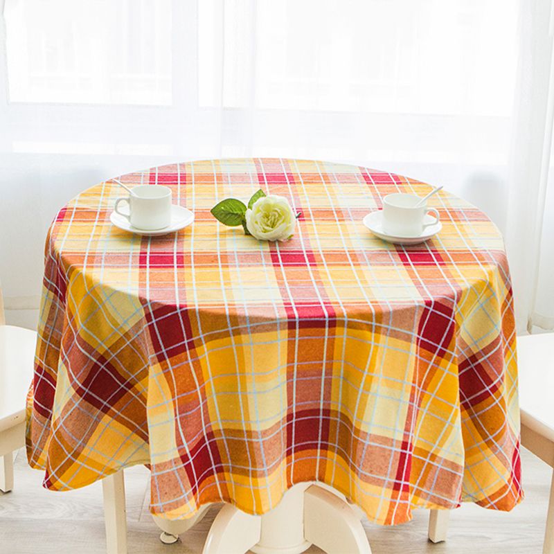 Mantel Polycotton Redondo / Cuadrille Amarillo Rojo - Doral