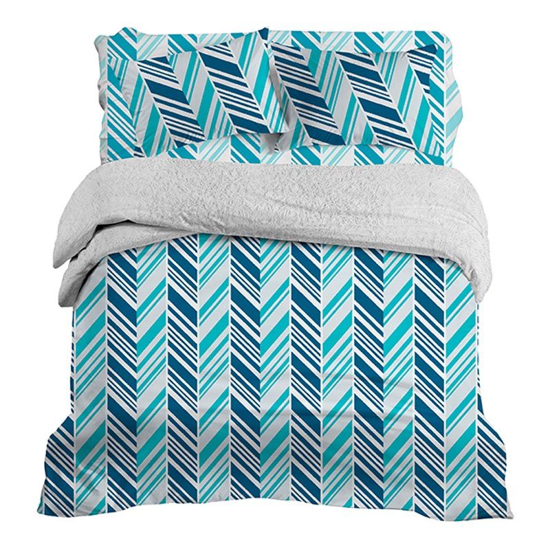 Plumón Sherpa + Sábana Microfibra de 2 Plazas / Diagonales Azules - Doral