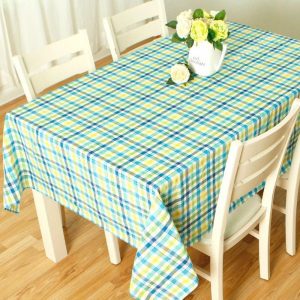 Mantel Polycotton Rectangular / Cuadrillé Verde Azul Amarillo - Doral