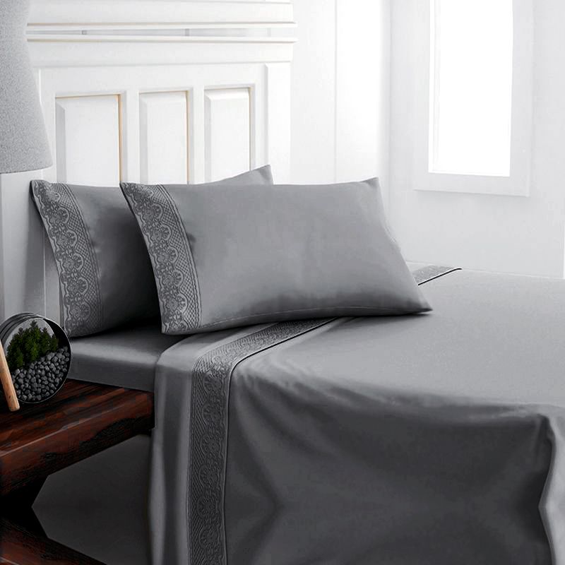 Sábanas Microfibra Broderie Santorini 1.5 plaza Gris - Doral