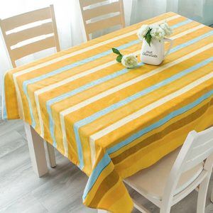 Mantel Polycotton Rectangular Bandas Beige Blanco Celeste - Doral