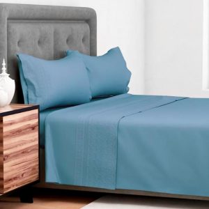 Sábanas 144 Hilos Broderie Amalia 1.5 Plazas Azul - Doral
