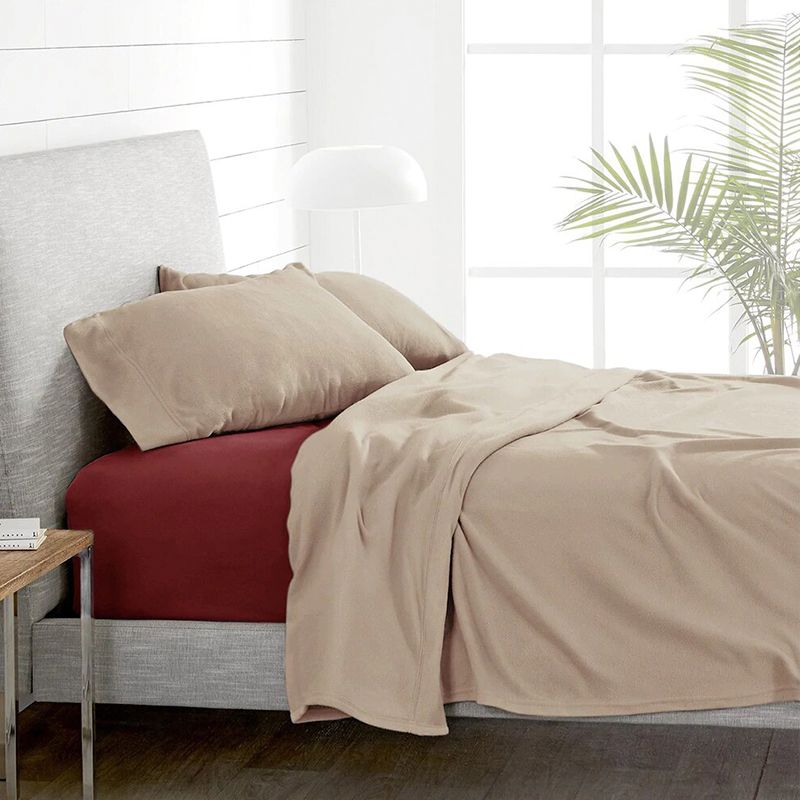 Sábanas Polar Lisa Composé 2 Plazas Beige-Burdeo - Doral