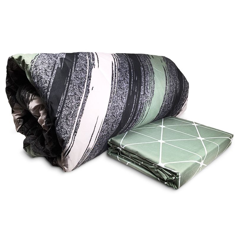 Plumón + Sábana 2 Plazas Lineas Diagonales Blanco Verde Gris - Doral