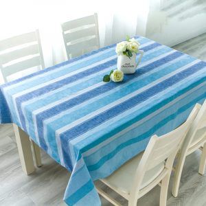 Mantel Polycotton Rectangular Franjas Celeste Azul Blanco - Doral