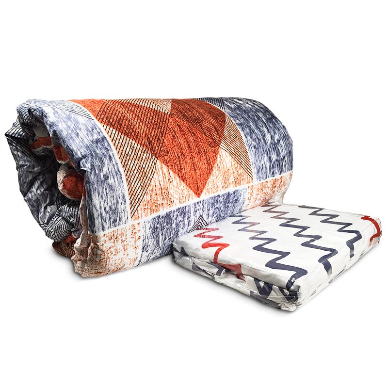 Plumón + Sábana 2 Plazas Set Dormitorio Franja Azul Terracota Jaspeada – Doral