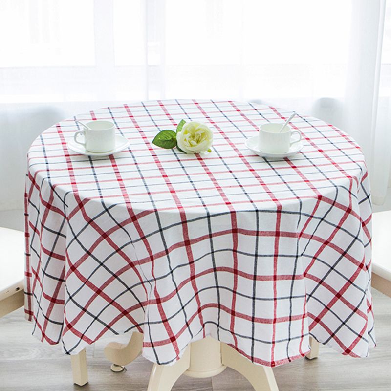 Mantel Polycotton Redondo Blanco líneas rojas negras - Doral