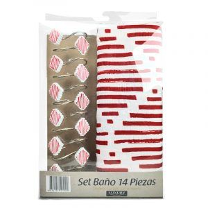 Set de Baño 14 Piezas Luxury Rombos Rojo Blanco - Doral