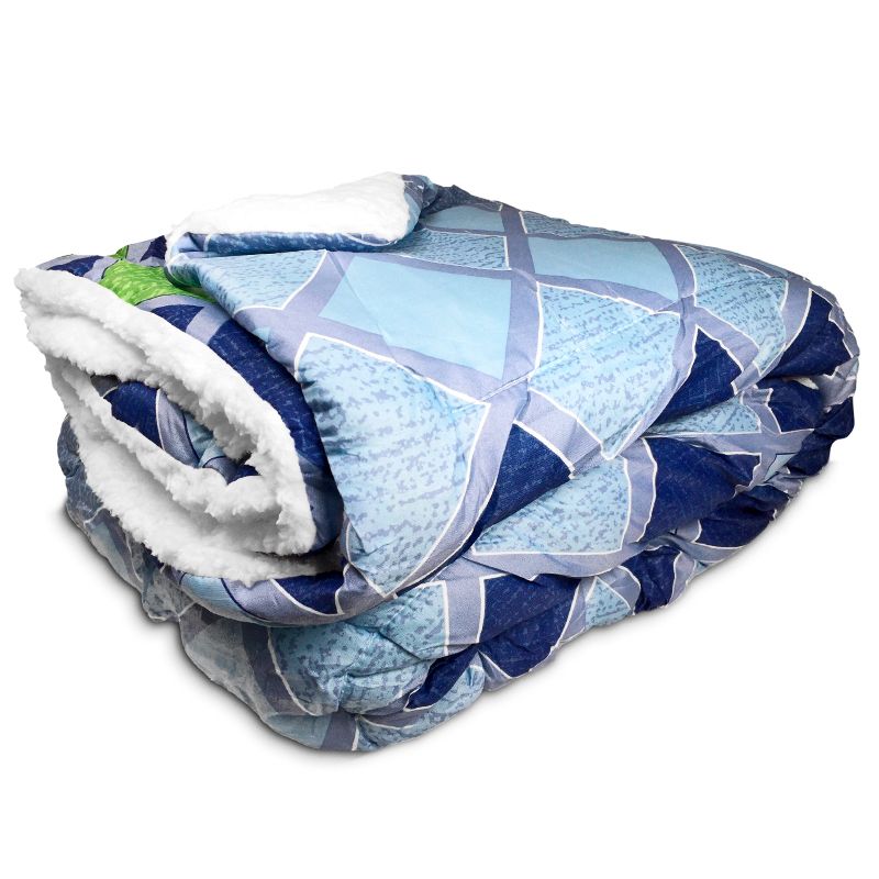 Plumón Sherpa Estampado Da Vinci 1.5 Plazas Fondo Celeste Cuadros Azules - Doral