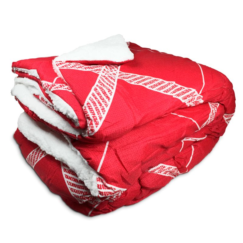 Plumón Sherpa Estampado Da Vinci 2 Plazas Fondo Rojo Franjas Blancas - Doral