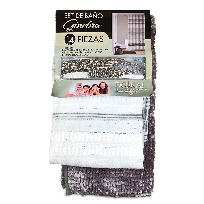 Set de Baño 14 Piezas Ginebra Gris Franjas Grises - Doral