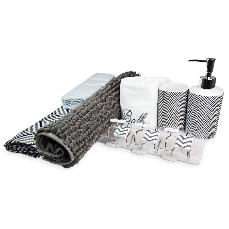 Set de Baño Ema 18 Piezas ZigZag Gris Azul- Doral