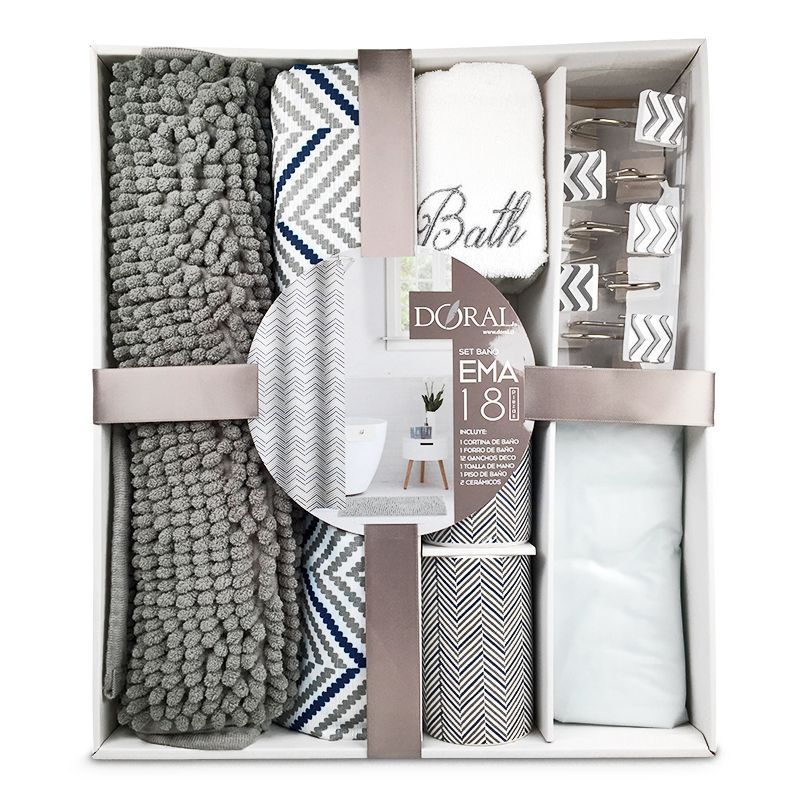 Set de Baño Ema 18 Piezas / ZigZag Gris/Azul- Doral - Imagen 2