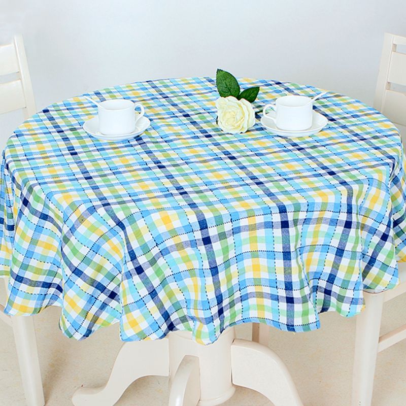 Mantel Polycotton Redondo Cuadrille Verde Azul Amarillo - Doral