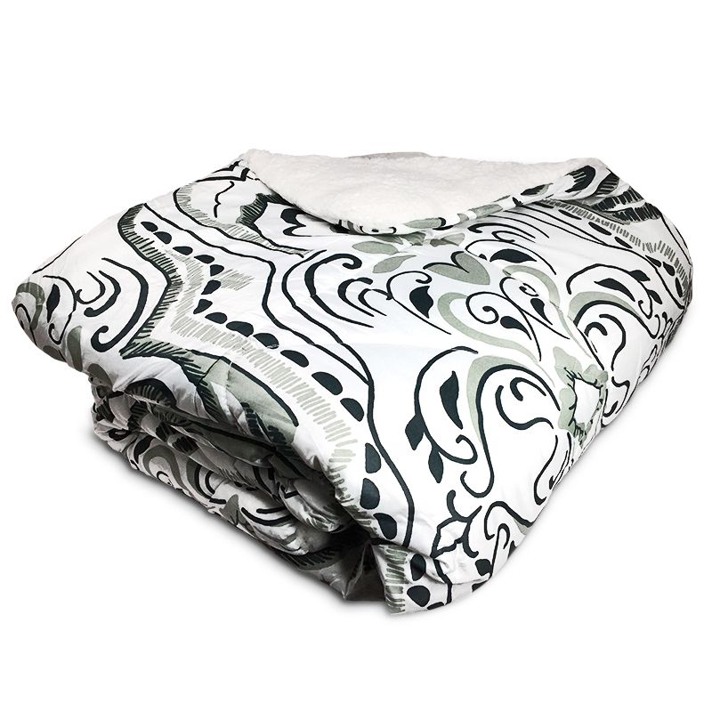 Plumón Sherpa Estampado con Funda 1.5 Plazas Diseño Hindú Tonos Verdes - Doral