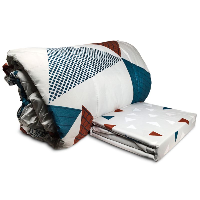 Plumón + Sábana 2 Plazas Set Dormitorio Triángulos Café Negro Manchas Azules - Doral