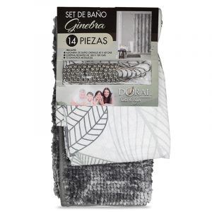 Set de Baño 14 Piezas Ginebra Gris Hojas Grises - Doral