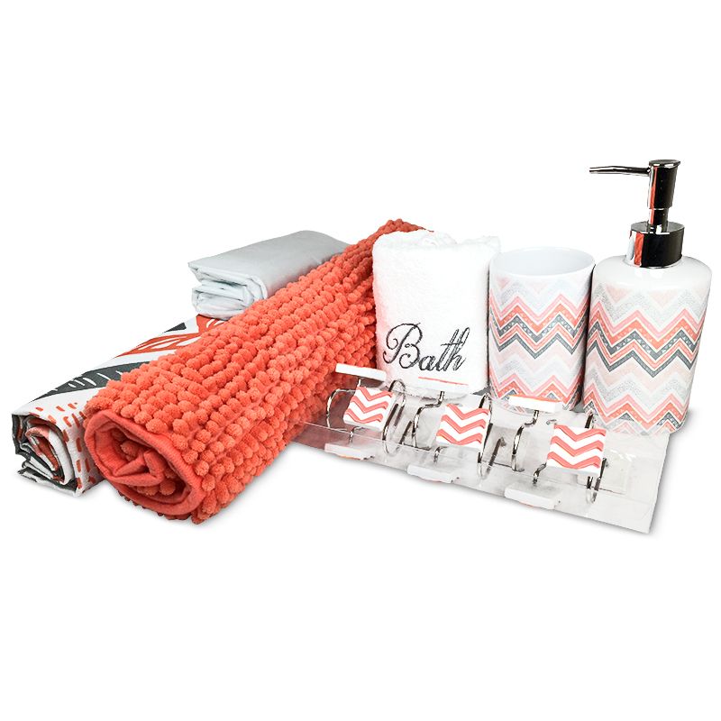 Set de Baño Ema 18 Piezas Coral Lineas Diagonales Coral Gris - Doral