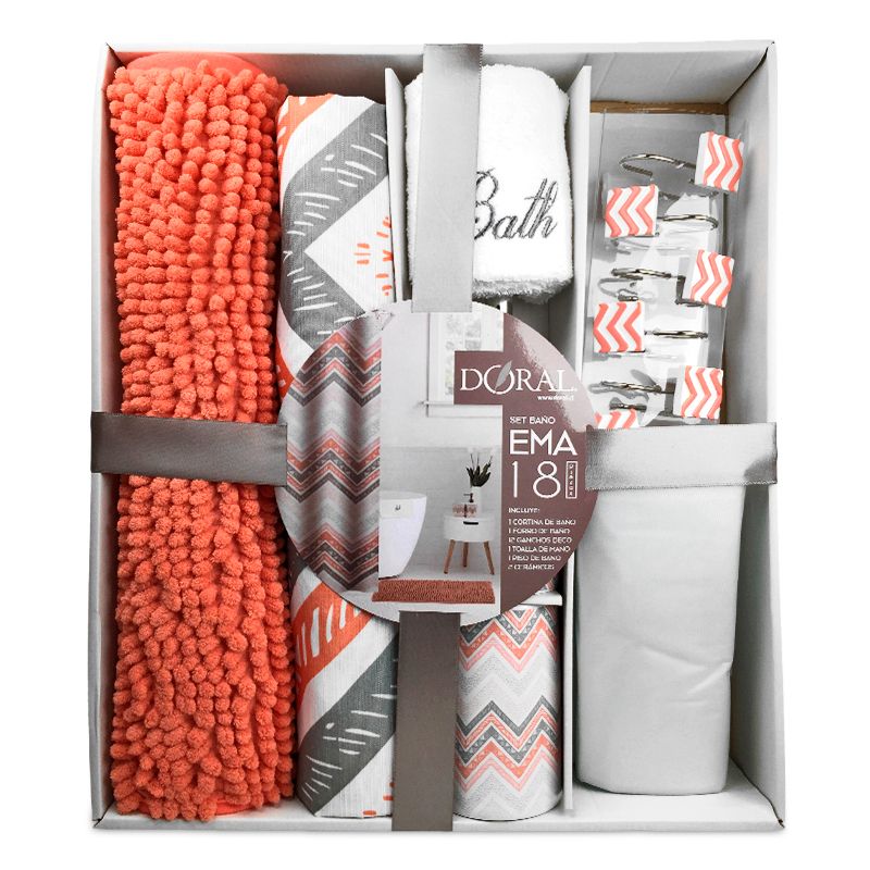 Set de Baño Ema 18 Piezas / Coral Lineas Diagonales Coral Gris - Doral - Imagen 2
