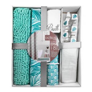 Set de Baño Ema 18 Piezas Verde Agua Hojas Verdes - Doral