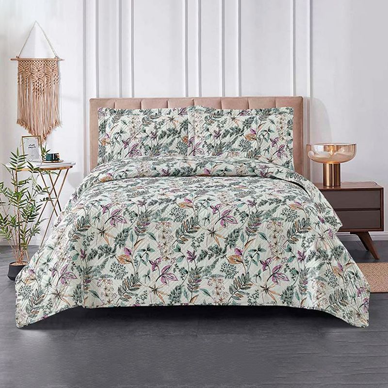 Quilt Estampado 1.5 Plazas Hoja Gris - Andes