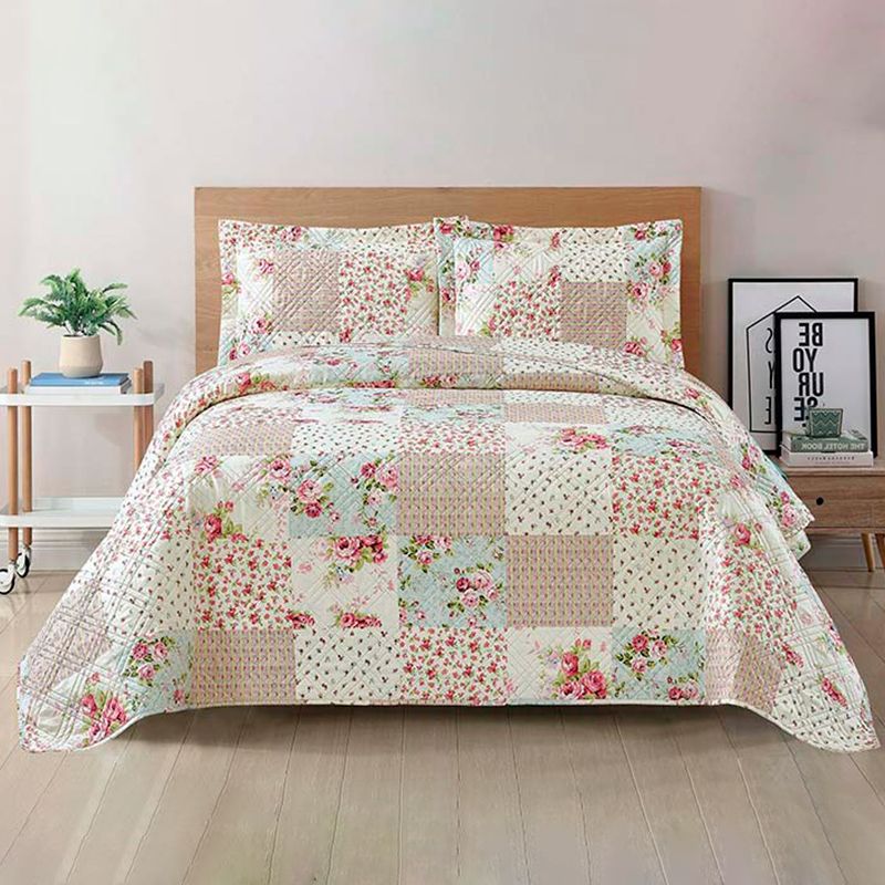 Quilt Estampado Patchwork 1.5 Plazas Rosas - Andes