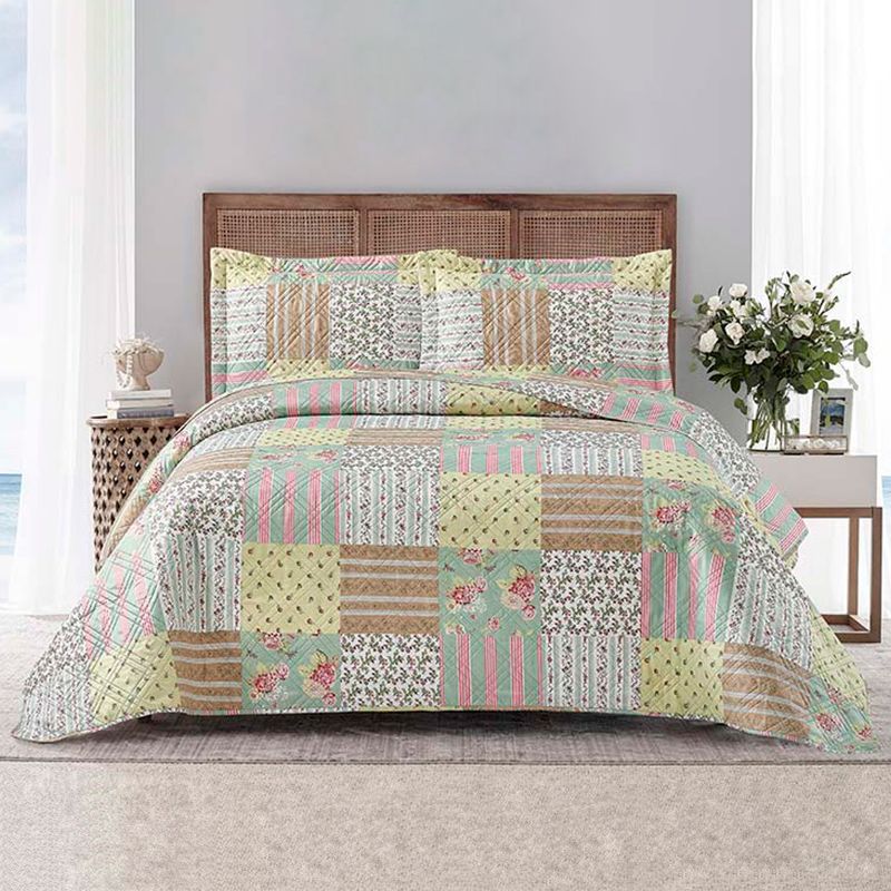 Quilt Estampado Patchwork 1.5 Plazas Verde - Andes