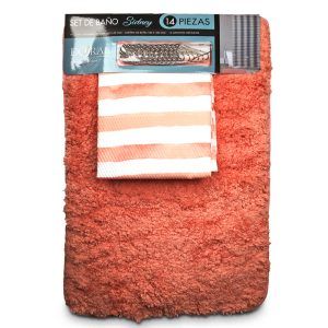 Set de Baño 14 Piezas Sidney / Franjas Coral - Doral