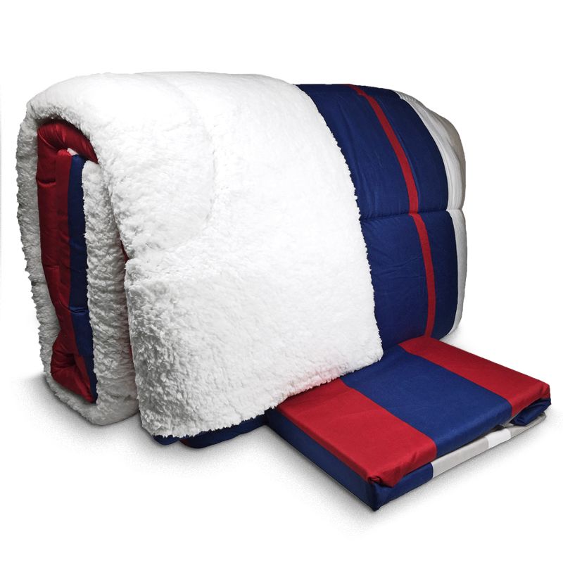 Plumón Sherpa + Sábana Microfibra 1.5 Plaza Franjas Azul Burdeo - Doral