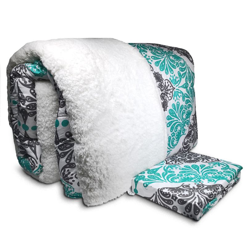 Plumón Sherpa + Sábana Microfibra 1.5 Plaza Mándalas Gris Verde - Doral