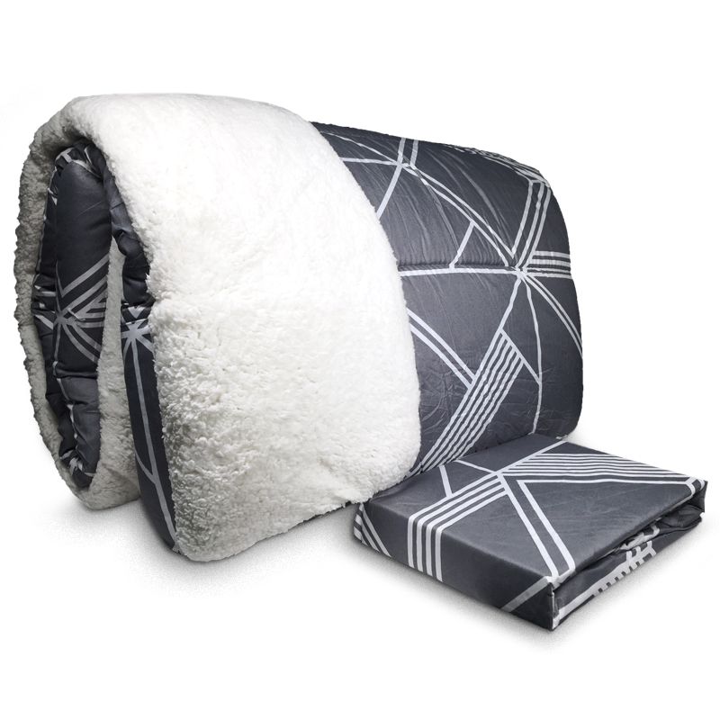 Plumón Sherpa + Sábana Microfibra 1.5 Plaza Gris lineas Blancas - Doral