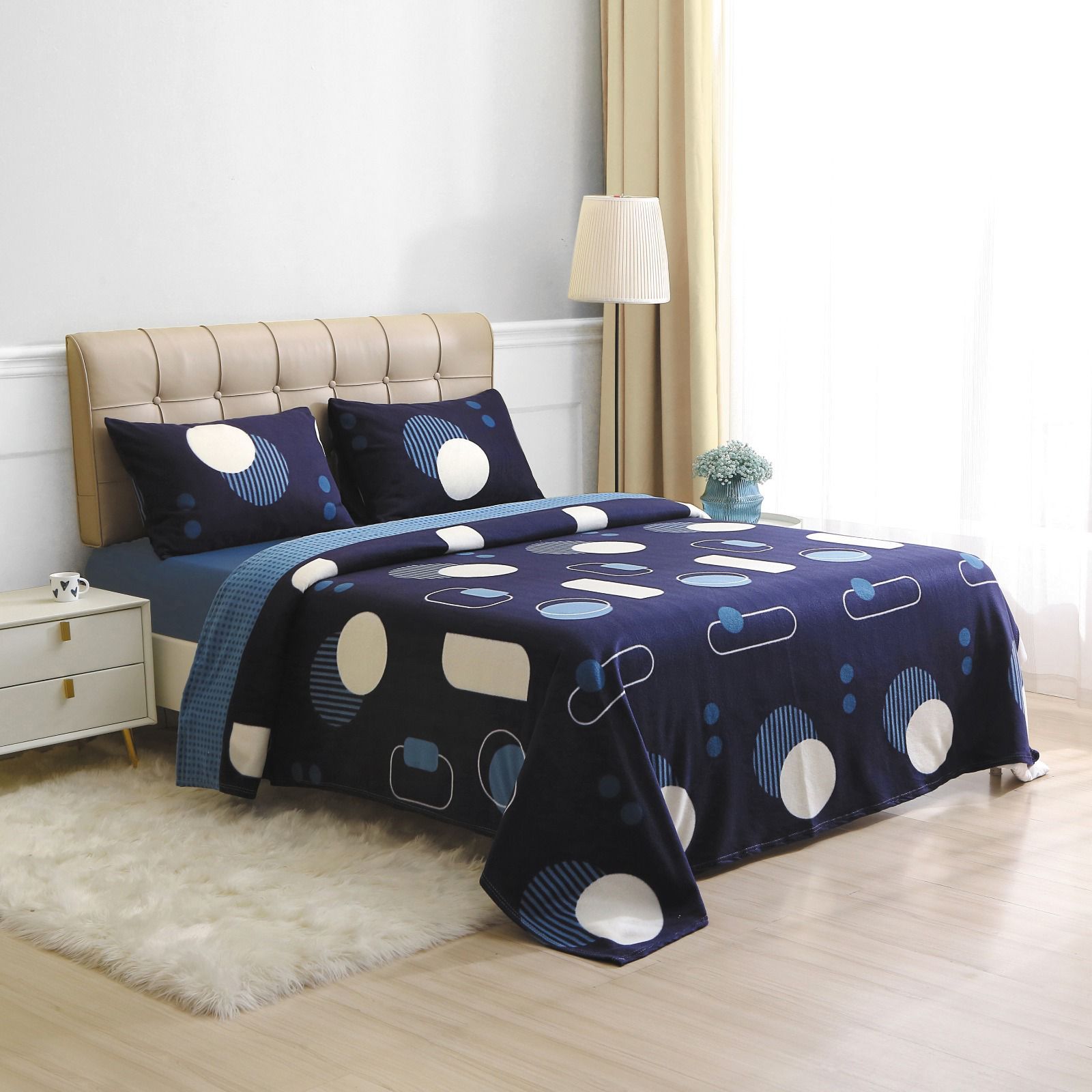 Sábanas Polar Composé 1.5 Plazas / Geométrico Azul Celeste - Doral