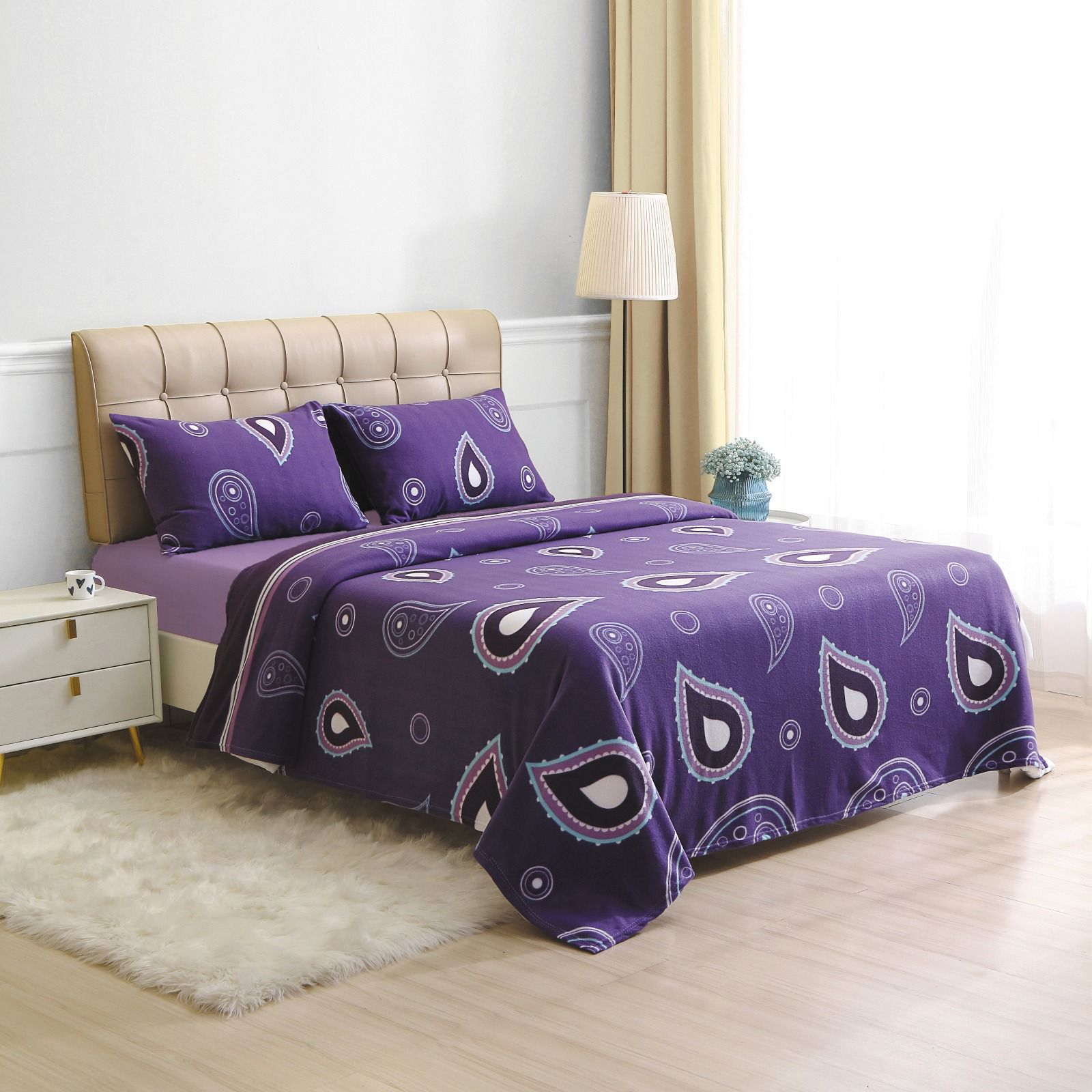 Sábanas Polar Composé 1.5 Plazas / Gotas Morado Lavanda - Doral