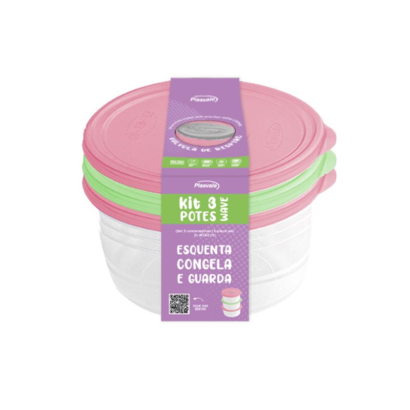 Pack Set 3 Contenedores Redondos 2 lt / Wave - Plasvale