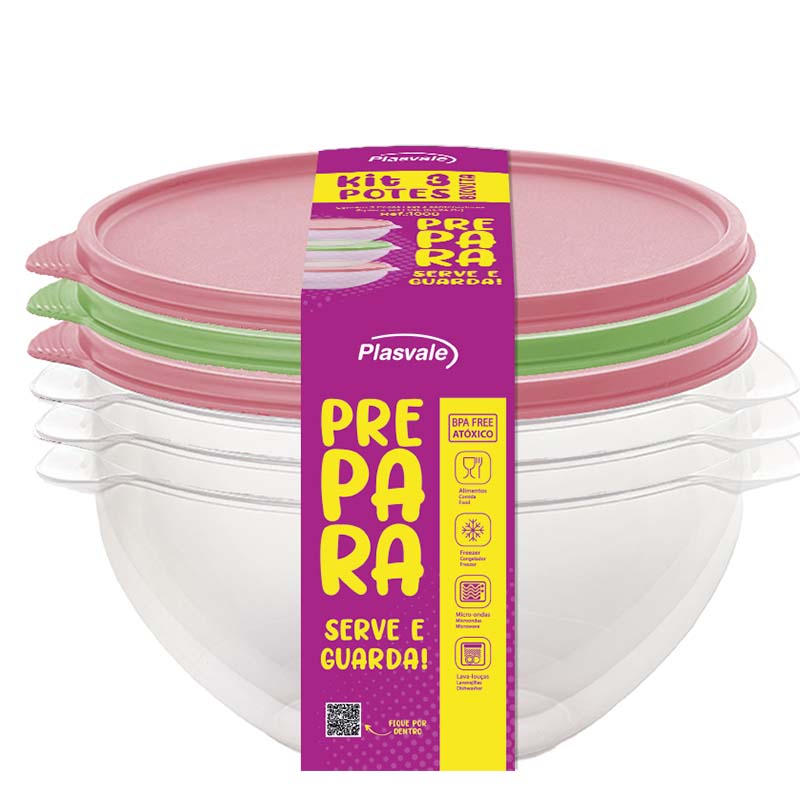 Pack Set 3 Contenedores Redondos 1.9 lt / Biovita - Plasvale