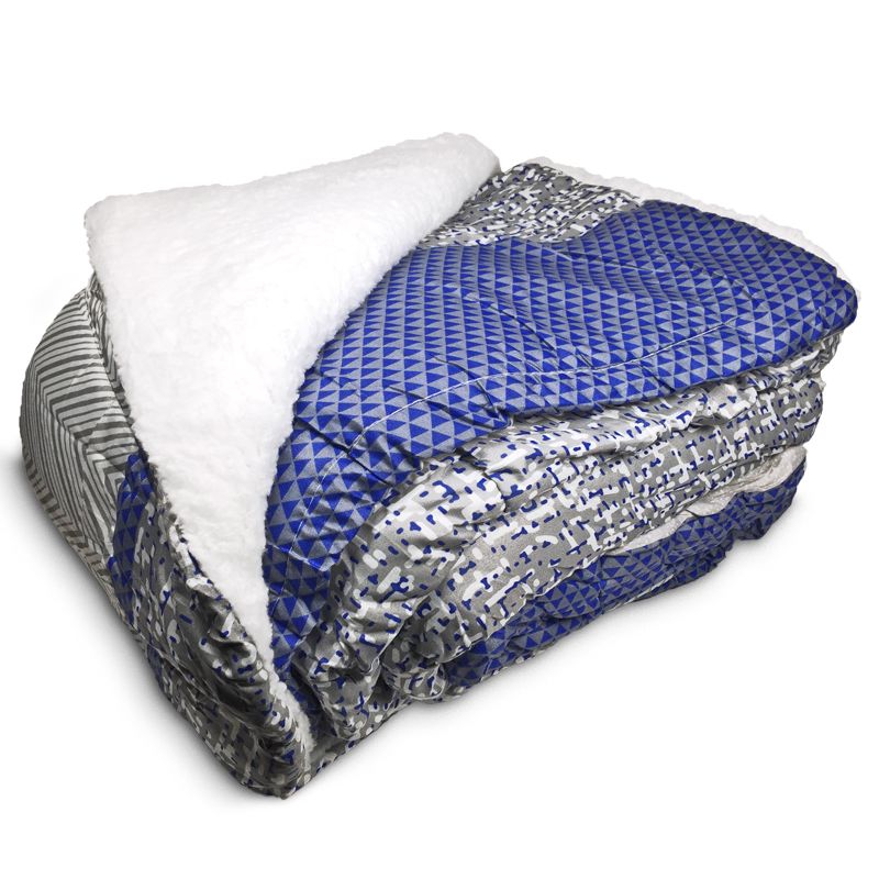 Plumón Sherpa Estampado Da Vinci 2 Plazas Franjas Azul Gris - Doral