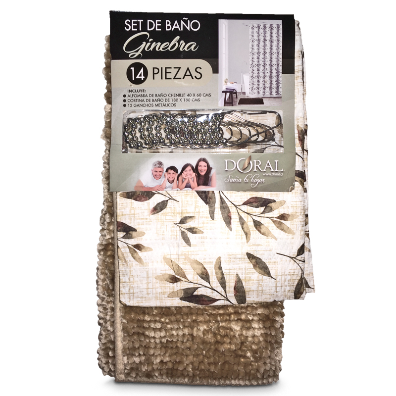 Set de Baño 14 Piezas Ginebra Beige Jaspeado Ramas y Hojas Café Beige - Doral
