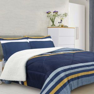 Plumón Sherpa Estampado con Funda 1.5 Plazas / Franjas Azul Amarillo - Doral