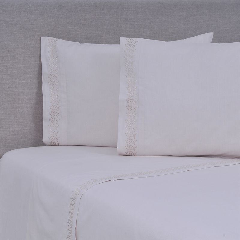 Juego de Sábanas Bordadas 144 Hilos Super King / Puntos Arena - Mashini