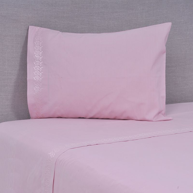 Juego Sábanas Bordada 144 Hilos 1.5 Plazas / Puntos Pink - Mashin