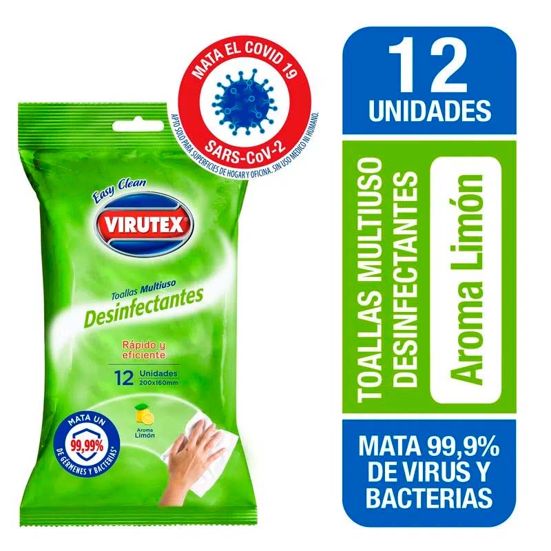 Toallas Desinfectantes 12 unds / Limón - Virutex