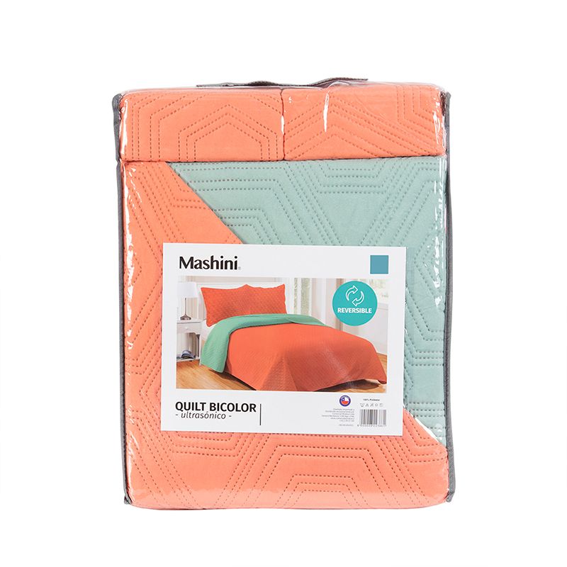 Quilt MF Bicolor King / Naranjo Verde - Mashini - Imagen 3