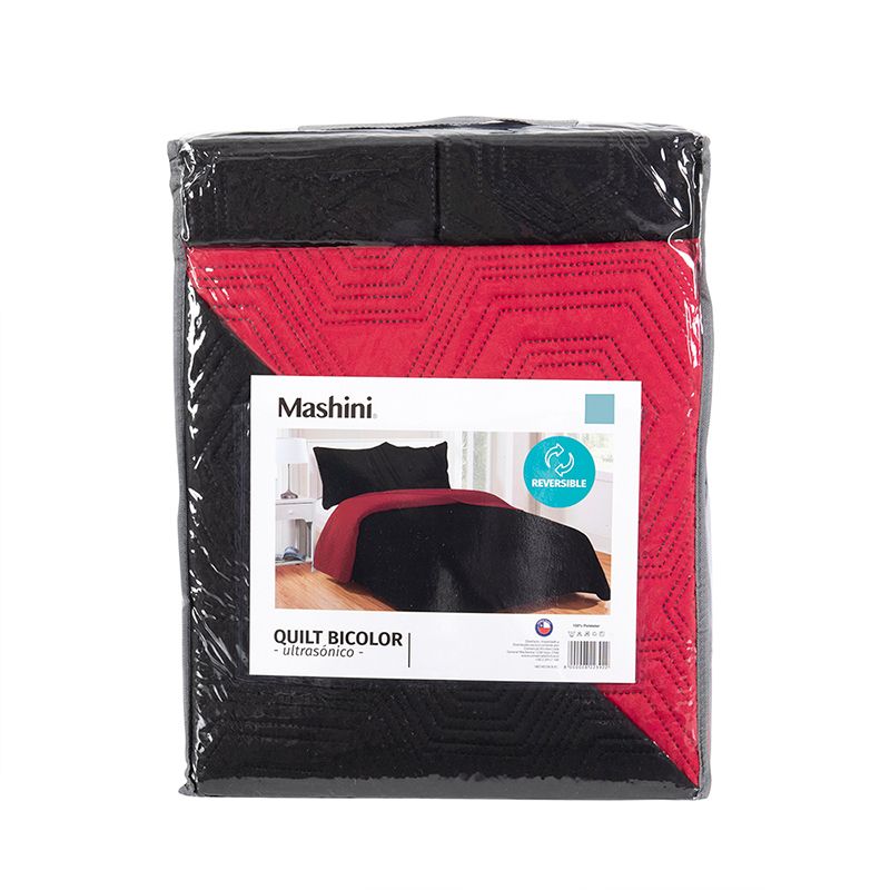 Quilt MF Bicolor 1.5 Plaza / Negro Rojo - Mashini - Imagen 3