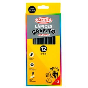 Estuche 12 lápices Grafito 2HB Hexagonal con Goma - Artel